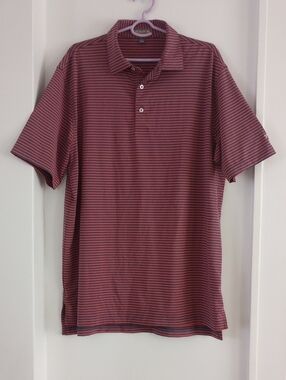 Peter Millar Maroon and Navy Striped Golf Polo Shirt Size L